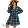 1stScotland Women's Clothing - Lennox Modern Clan Tartan Crest Women's V-neck Dress With Waistband A7 | 1stScotland