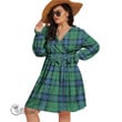 1stScotland Women's Clothing - Armstrong Ancient Tartan Women's V-neck Dress With Waistband A7 | 1stScotland
