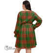 1stScotland Women's Clothing - Menzies Green Modern Tartan Women's V-neck Dress With Waistband A7