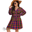 1stScotland Women's Clothing - MacRae Hunting Ancient Clan Tartan Crest Women's V-neck Dress With Waistband A7 | 1stScotland
