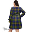 1stScotland Women's Clothing - Stewart Royal Modern Clan Tartan Crest Women's V-neck Dress With Waistband A7