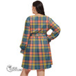 1stScotland Women's Clothing - Buchanan Ancient Tartan Women's V-neck Dress With Waistband A7