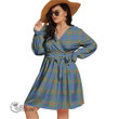 1stScotland Women's Clothing - Stewart of Appin Hunting Ancient Tartan Women's V-neck Dress With Waistband A7 | 1stScotland