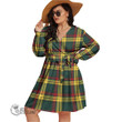 1stScotland Women's Clothing - Ogilvie of Airlie Ancient Clan Tartan Crest Women's V-neck Dress With Waistband A7 | 1stScotland