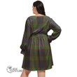1stScotland Women's Clothing - Cunningham Hunting Modern Tartan Women's V-neck Dress With Waistband A7