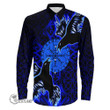 1stScotland Clothing - Viking Raven and Compass - Blue Version - Long Sleeve Button Shirt A95 | 1stScotland