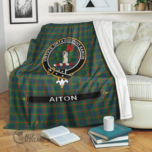 1stScotland Premium Blanket - Aiton Tartan Crest Blanket A7
