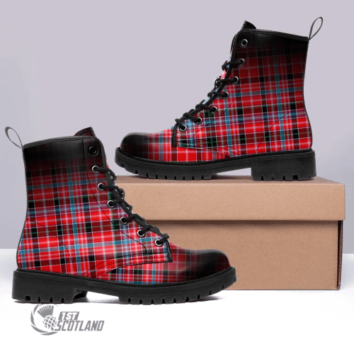 1stScotland Boots - Aberdeen District Tartan Leather Boots Multi Black A7