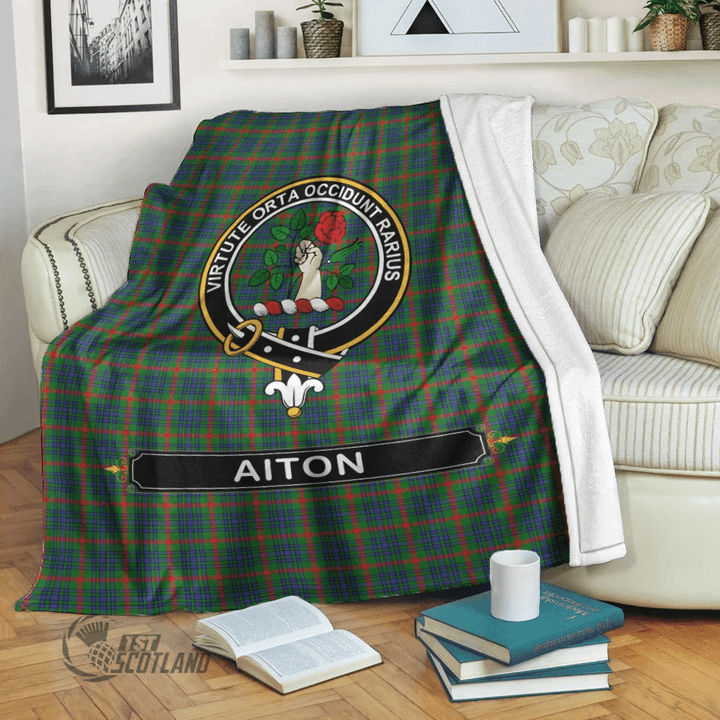 1stScotland Premium Blanket - Aiton Tartan Crest Blanket A7 | 1stScotland.com