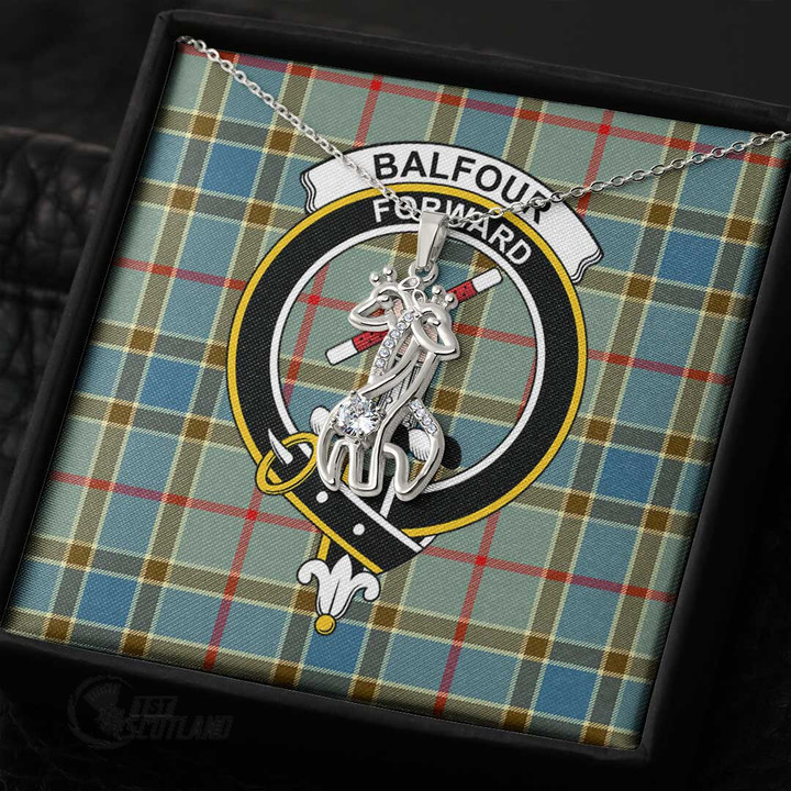 1stScotland Jewelry - Balfour Blue Clan Tartan Crest Graceful Love Giraffe Necklace A7 |  1stScotland
