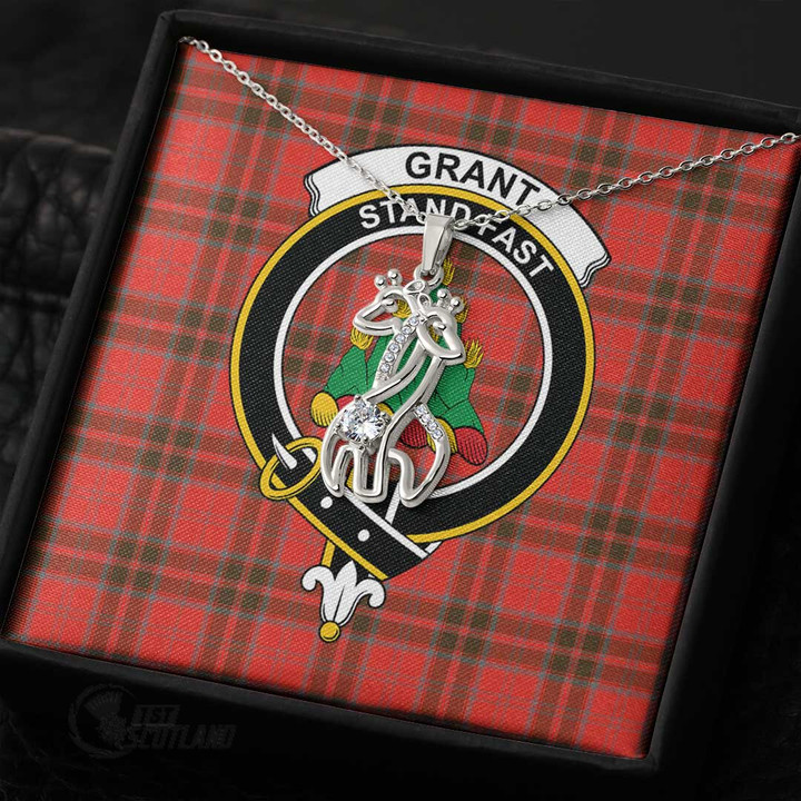 1stScotland Jewelry - Grant Weathered Clan Tartan Crest Graceful Love Giraffe Necklace A7 |  1stScotland