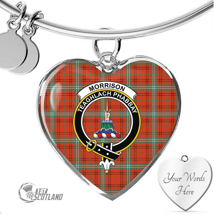 1stScotland Jewelry - Morrison Red Ancient Clan Tartan Crest Heart Bangle A7 | 1stScotland