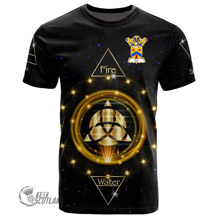 1stScotland Tee - Cox Family Crest T-Shirt - Celtic Wiccan Fire Earth Water Air A7 | 1stScotland