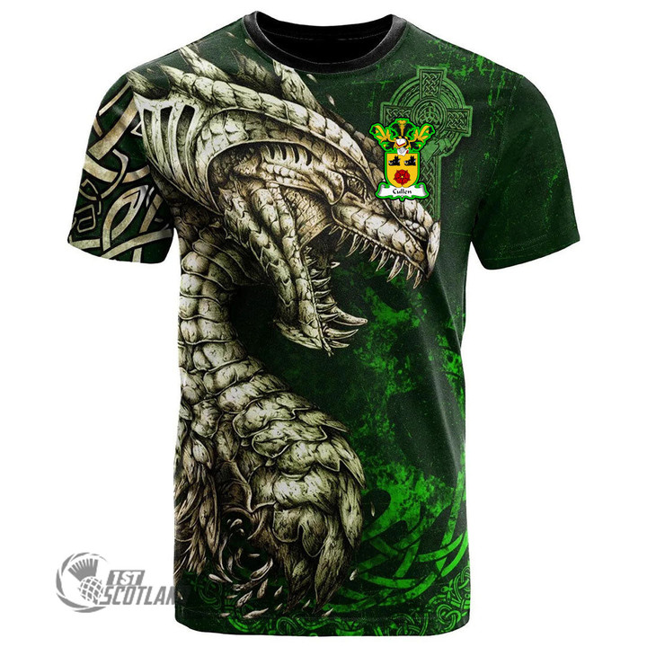 1stScotland Tee - Cullen Family Crest T-Shirt - Dragon & Claddagh Cross A7 | 1stScotland