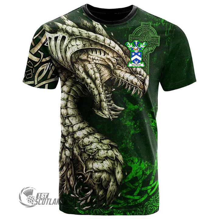 1stScotland Tee - MacNeish Family Crest T-Shirt - Dragon & Claddagh Cross A7 | 1stScotland