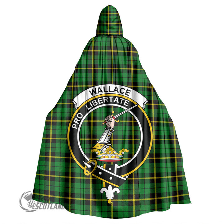 1stScotland Clothing - Wallace Hunting Green Clan Tartan Crest Unisex Hooded Cloak A7 | 1stScotland