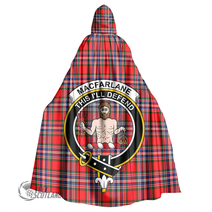 1stScotland Clothing - MacFarlane Modern Clan Tartan Crest Unisex Hooded Cloak A7 | 1stScotland