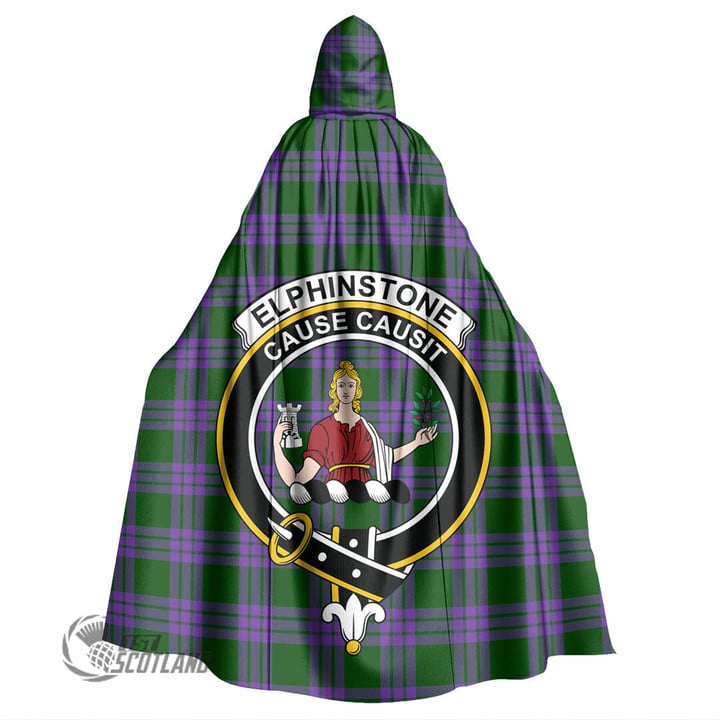 1stScotland Clothing - Elphinstone Clan Tartan Crest Unisex Hooded Cloak A7 | 1stScotland