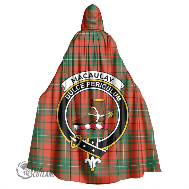 1stScotland Clothing - MacAulay Ancient Clan Tartan Crest Unisex Hooded Cloak A7 | 1stScotland