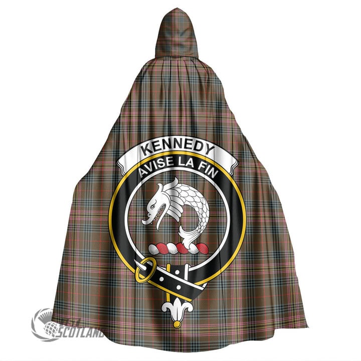 1stScotland Clothing - Kennedy Weathered Clan Tartan Crest Unisex Hooded Cloak A7 | 1stScotland