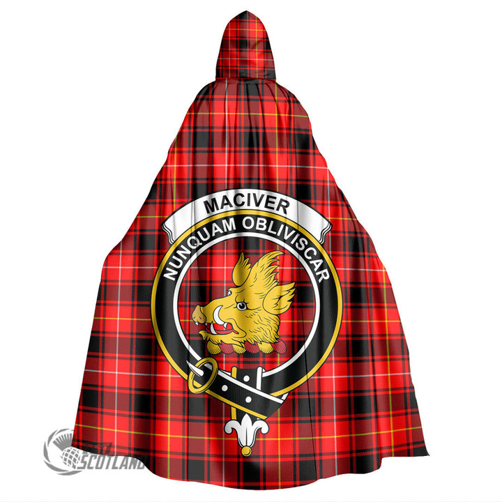 1stScotland Clothing - MacIver Modern Clan Tartan Crest Unisex Hooded Cloak A7 | 1stScotland