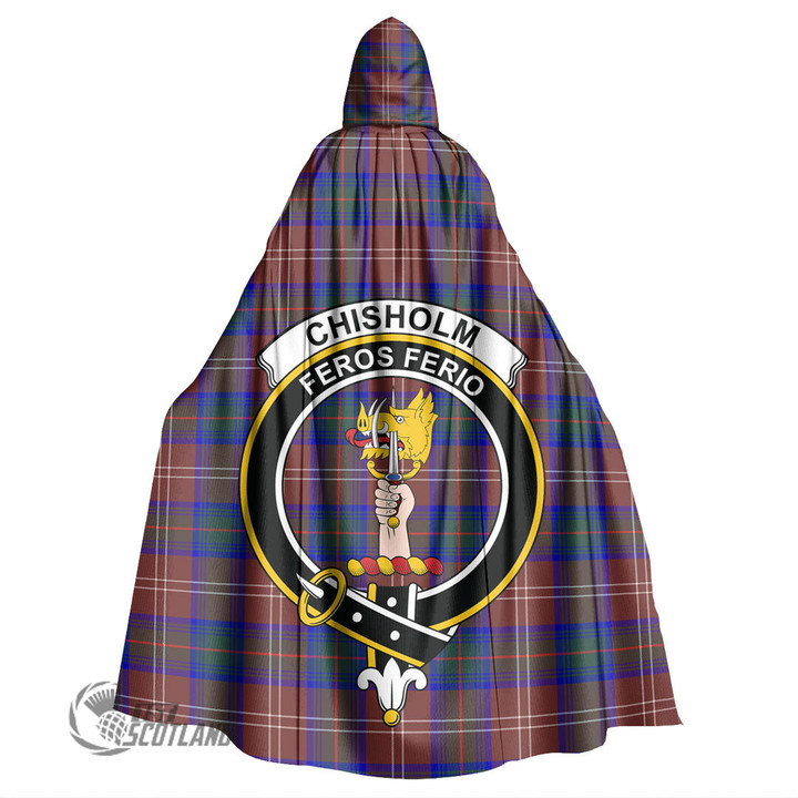 1stScotland Clothing - Chisholm Hunting Modern Clan Tartan Crest Unisex Hooded Cloak A7 | 1stScotland