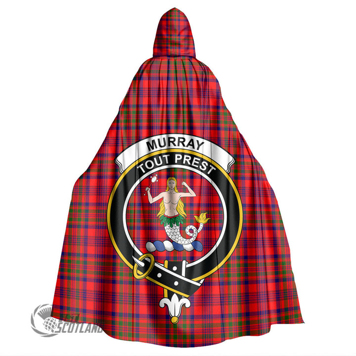 1stScotland Clothing - Murray of Tulloch Modern Clan Tartan Crest Unisex Hooded Cloak A7 | 1stScotland