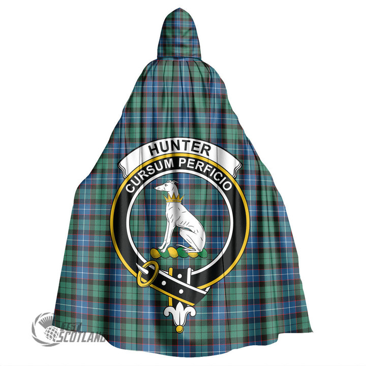 1stScotland Clothing - Hunter Ancient Clan Tartan Crest Unisex Hooded Cloak A7 | 1stScotland