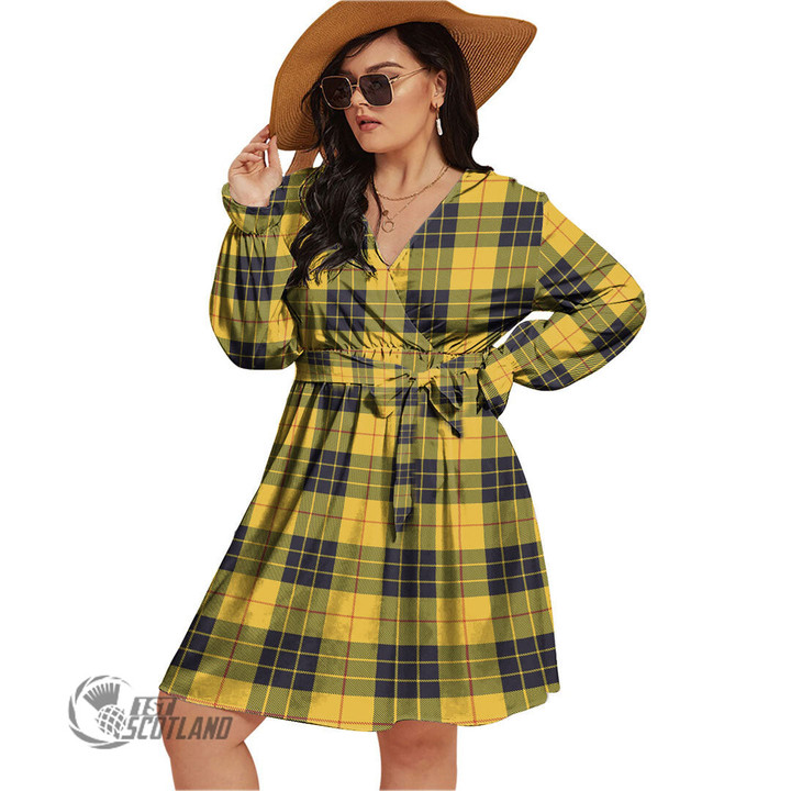 1stScotland Women's Clothing - MacLeod of Lewis Ancient Tartan Women's V-neck Dress With Waistband A7 | 1stScotland