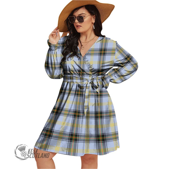 1stScotland Women's Clothing - Bell of the Borders Tartan Women's V-neck Dress With Waistband A7 | 1stScotland