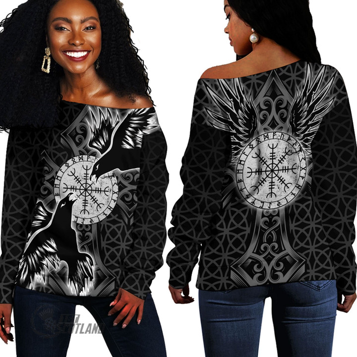 1stScotland Clothing - Viking Raven and Compass - Off Shoulder Sweaters A95 | 1stScotland