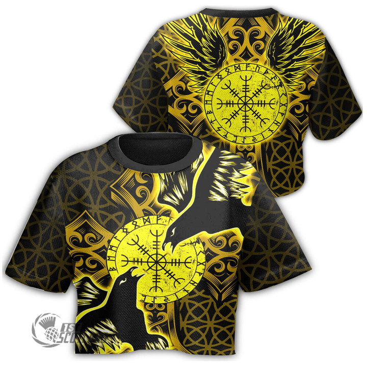 1stScotland Clothing - Viking Raven and Compass - Gold Version - Croptop T-shirt A95 | 1stScotland