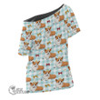 1stScotland Clothing - Corgi Dog with Crown - Off Shoulder T-Shirt A7 | 1stScotland