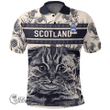 1stScotland Clothing - Fisher Family Crest Polo Shirt Scottish Fold Cat and Thistle Drawing Style A7