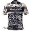 1stScotland Clothing - Fraser Family Crest Polo Shirt Scottish Fold Cat and Thistle Drawing Style A7