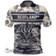 1stScotland Clothing - Ellis Family Crest Polo Shirt Scottish Fold Cat and Thistle Drawing Style A7