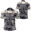 1stScotland Clothing - Dun Family Crest Polo Shirt Scottish Fold Cat and Thistle Drawing Style A7 | 1stScotland