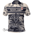 1stScotland Clothing - Garth Family Crest Polo Shirt Scottish Fold Cat and Thistle Drawing Style A7