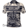 1stScotland Clothing - Dumbreck Family Crest Polo Shirt Scottish Fold Cat and Thistle Drawing Style A7