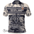1stScotland Clothing - Ford Family Crest Polo Shirt Scottish Fold Cat and Thistle Drawing Style A7