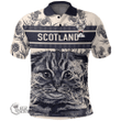 1stScotland Clothing - Jack Family Crest Polo Shirt Scottish Fold Cat and Thistle Drawing Style A7