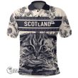 1stScotland Clothing - Jaffray Family Crest Polo Shirt Scottish Fold Cat and Thistle Drawing Style A7