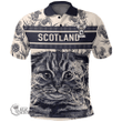 1stScotland Clothing - Harper Family Crest Polo Shirt Scottish Fold Cat and Thistle Drawing Style A7