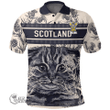 1stScotland Clothing - Hope Family Crest Polo Shirt Scottish Fold Cat and Thistle Drawing Style A7