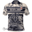 1stScotland Clothing - Fullerton Family Crest Polo Shirt Scottish Fold Cat and Thistle Drawing Style A7