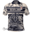 1stScotland Clothing - Hopper Family Crest Polo Shirt Scottish Fold Cat and Thistle Drawing Style A7