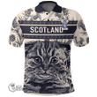 1stScotland Clothing - Dowall Family Crest Polo Shirt Scottish Fold Cat and Thistle Drawing Style A7