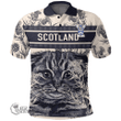 1stScotland Clothing - Frier Family Crest Polo Shirt Scottish Fold Cat and Thistle Drawing Style A7