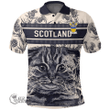 1stScotland Clothing - Dewar Family Crest Polo Shirt Scottish Fold Cat and Thistle Drawing Style A7
