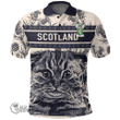 1stScotland Clothing - Home or Hume Family Crest Polo Shirt Scottish Fold Cat and Thistle Drawing Style A7